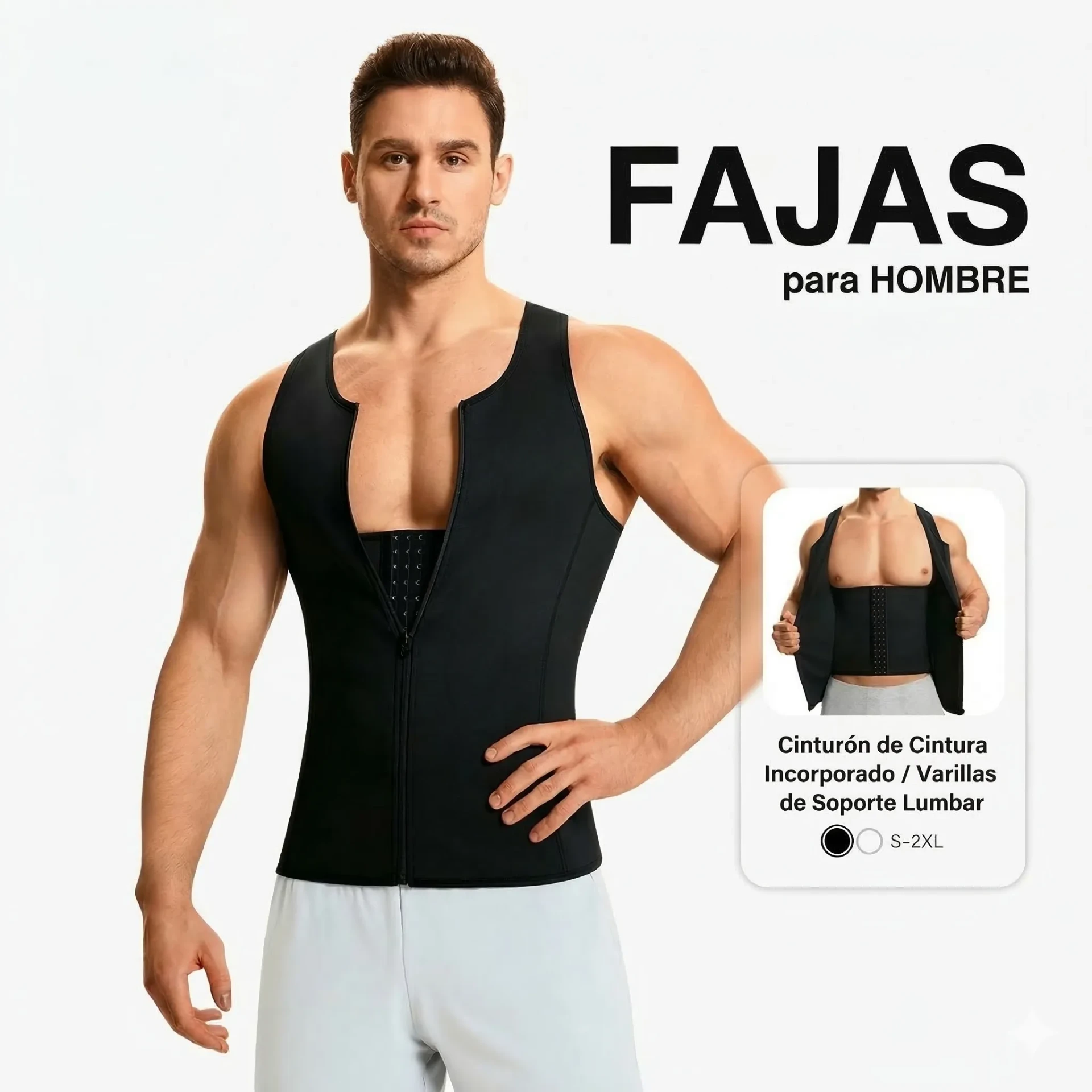 Chaleco de compresión con cinturón de cintura incorporado y varillas de soporte lumbar